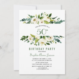 Convite Moldura Floral Branca Aquarela 50º Aniversário