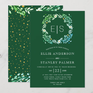 Convite Moldura floral, casamento verde-esverdeado com dou