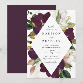 Convite Moldura Floral de Ameixa Escura | Casamento
