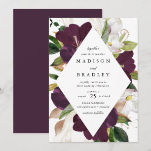Convite Moldura Floral de Ameixa Escura Casamento