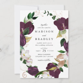 Convite Moldura Floral de Ameixa Escura | Casamento