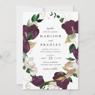 Convite Moldura Floral de Ameixa Escura   Casamento