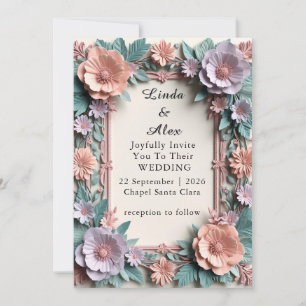 Convite Moldura Floral de Casamento Elegante e Ornamentada