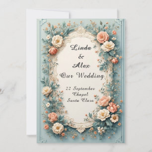 Convite Moldura Floral de Casamento Elegante e Ornamentada