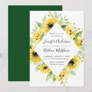 Convite Moldura Floral de Girassóis em Aquarela Casament