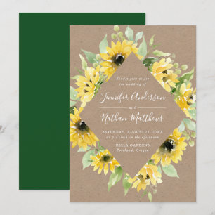 Convite Moldura Floral de Girassóis em Aquarela Casamento
