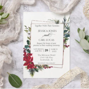 Convite Moldura Floral de Natal de Inverno Poinsettia mode