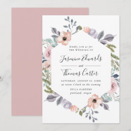 Convite Moldura Floral de Rosa cor-de-água rosa com poeira