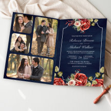 Moldura Floral de Rosas Vermelhas Código QR Azul M