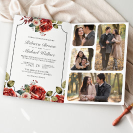 Convite Moldura Floral de Rosas Vermelhas Código QR de Fot