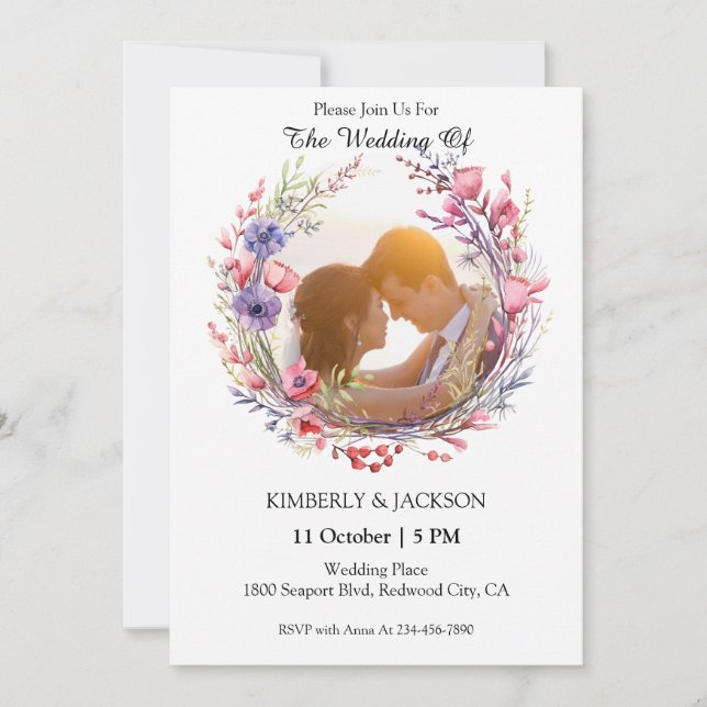 Convite Moldura Floral de Watercolor (Frente)