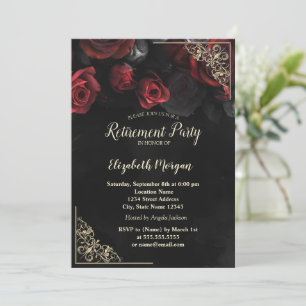 Convite Moldura Floral Dourada Rosas Vermelhas Elegantes A