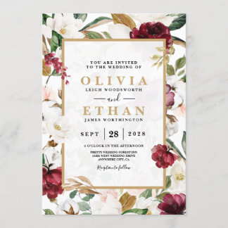 Convite Moldura Floral Elegante Magnólia Roxa Verde