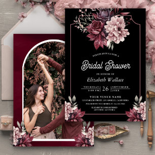 Convite Moldura Floral Escura e Sombria Foto Chuveiro de N