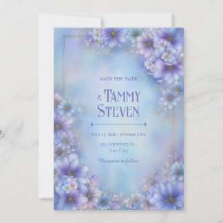 Convite Moldura Floral Etérea Lavanda Bege Casamento