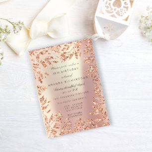 Convite Moldura Floral Folhas Brilho Dourado Rosa Pérola