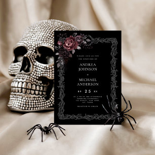 Convite Moldura Floral Gótica Casamento Dark Goth Hallowee