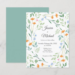 Convite Moldura Floral Mistura de Cores Aquáticas