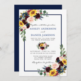 Convite Moldura Floral Misturada Moldura Azul