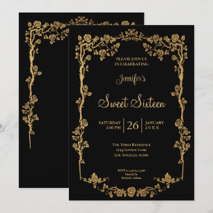 Convite Moldura Floral Ornata Dourada Sweet 16