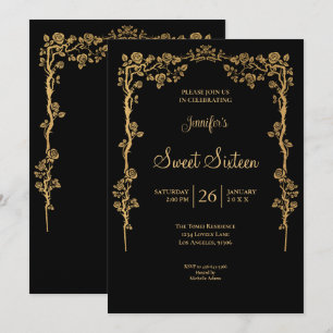 Convite Moldura Floral Ornata Dourada Sweet 16