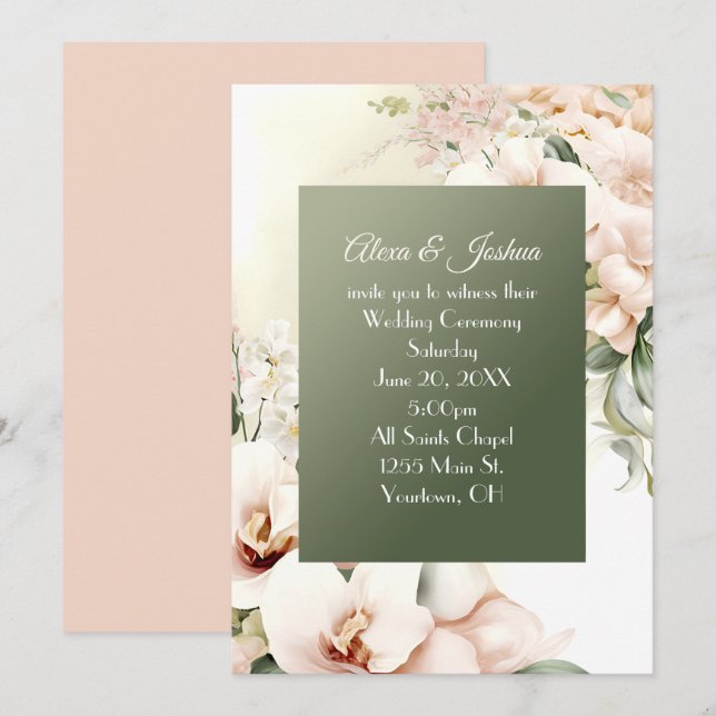 Convite Moldura Floral para Casamento (Frente/Verso)