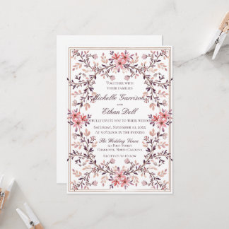 Convite Moldura Floral Romântica em Aquarela - Tons de Out