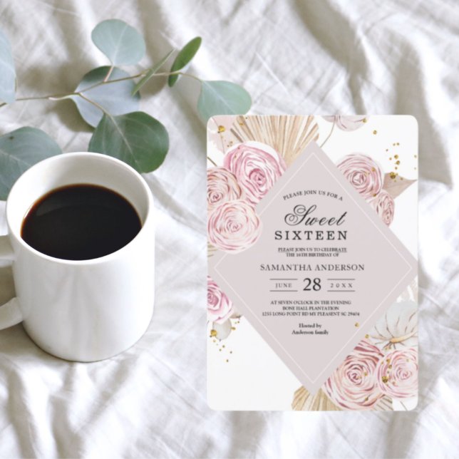 Convite Moldura Floral Rosa e Púrpura da Aquarela Elegante (Criador carregado)