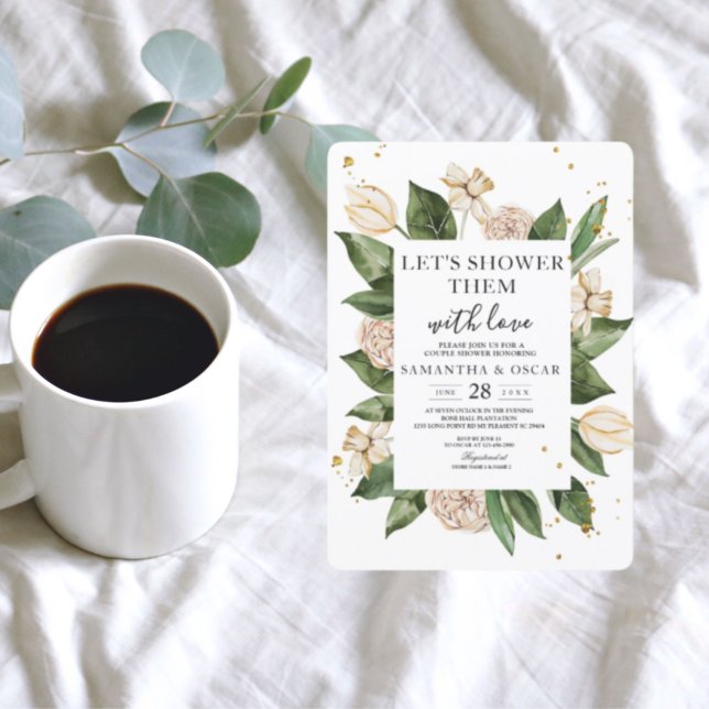 Convite Moldura Floral Verde e Amarelo Moderna (Criador carregado)