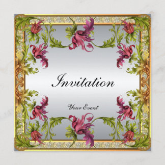 Convite Moldura Floral Vintage Prata Vitoriana