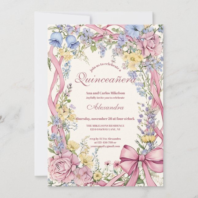 Convite Moldura floral vintage Quinceañera (Frente)