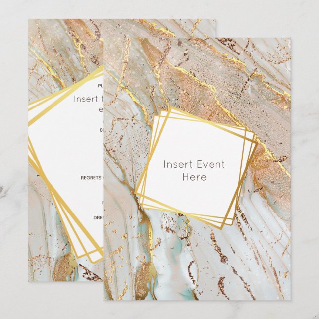 Convite Moldura geométrica de laranja azul-marble (Frente/Verso)