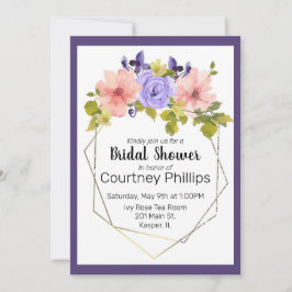 Convite Moldura Geométrica Dourada do Flor Mudado com Aqua