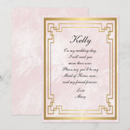 Convite Moldura Geométrica Dourada Mármore Rosa Dama de Ho