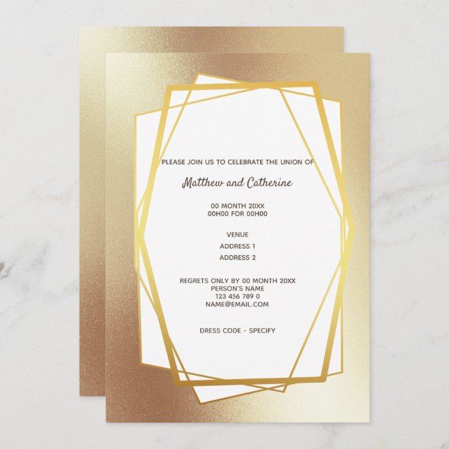 Convite Moldura geométrica hexagonal simples minimalista e (Frente/Verso)