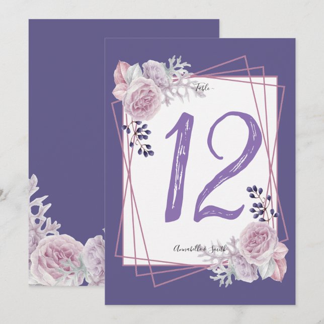 Convite Moldura Geométrica Moderna número da mesa Floral L (Frente/Verso)