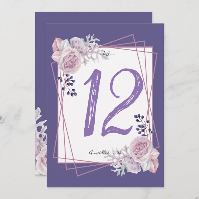 Convite Moldura Geométrica Moderna roxa Floral número da m (Frente/Verso)