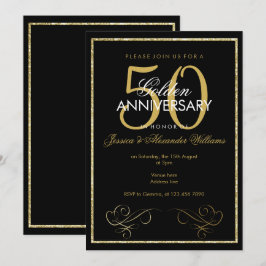Convite Moldura Glamourosa com Brilho Dourado 50º Casament