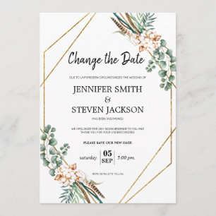 Convite Moldura Gliter Boho Verde Mude a Data