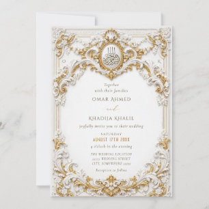 Convite Moldura Islâmica de Casamento Barroco em Ouro e Br