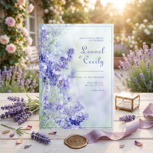 Convite Moldura Lavanda Romântica Azul Nebulosa