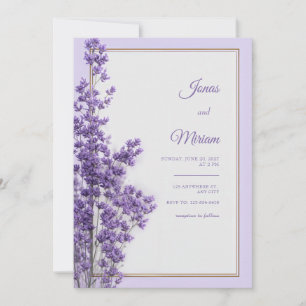 Convite Moldura Lilás Pastel Dourado Romântico Lavanda