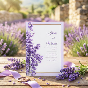 Convite Moldura Lilás Pastel Dourado Romântico Lavanda