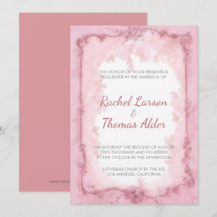 Convite Moldura Marrom e Rosas Rosa Claro Casamento