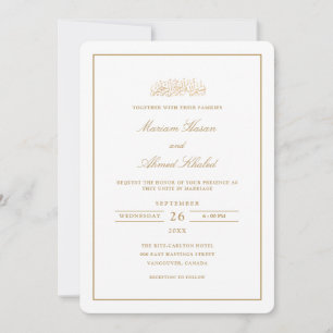 Convite Moldura Moderna Minimalista Dourada Casamento Muçu