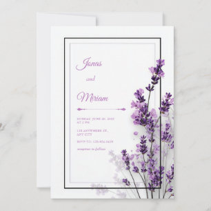 Convite Moldura Moderno Roxo Lavanda Preto Roxo Casamento