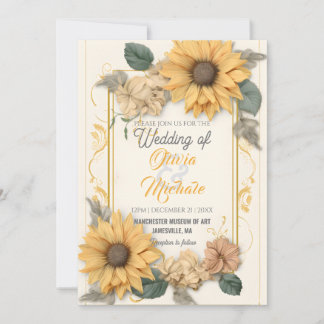 Convite Moldura Neutral de Sunflower Elegante