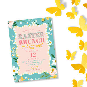 Convite Moldura Ondulada de Flores de Primavera Brunch de 
