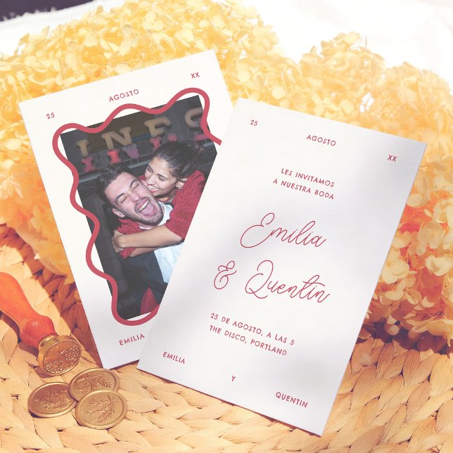 Convite Moldura Ondulada Foto Retrô Casamento Espanhol (Criador carregado)