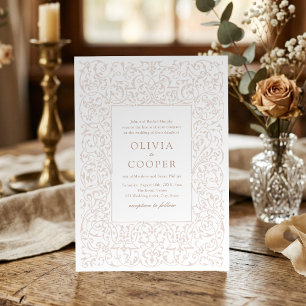 Convite Moldura Ornata Antiga em Marfim Casamento Clássico